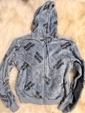 Hello Kitty Light Blue Plush Zip Hoodie Jacket